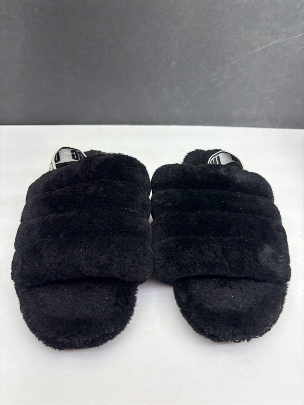 UGG Kids Black Fuzzy Slide Slippers, sz 5 big girl